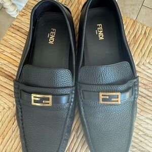 Fendi Black Leather Loafers for Men